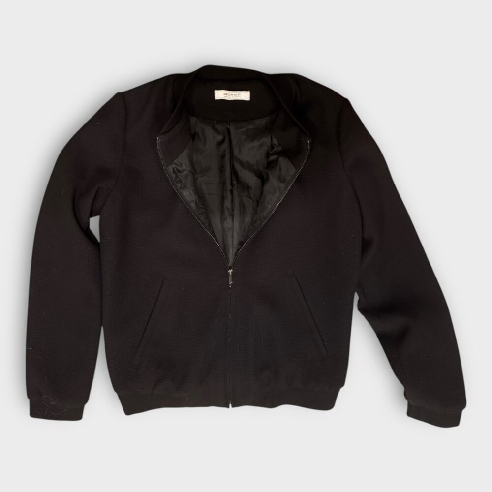 Black Bomber Zip Up Textured Jacket with front pockets - size medium